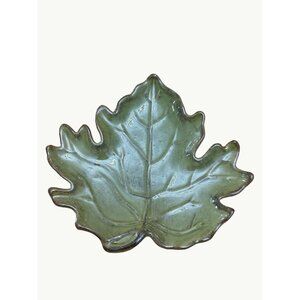 Vintage Ceramic Lime Green Maple Leaf Dessert Decorative Plate Unmarked 8 inches